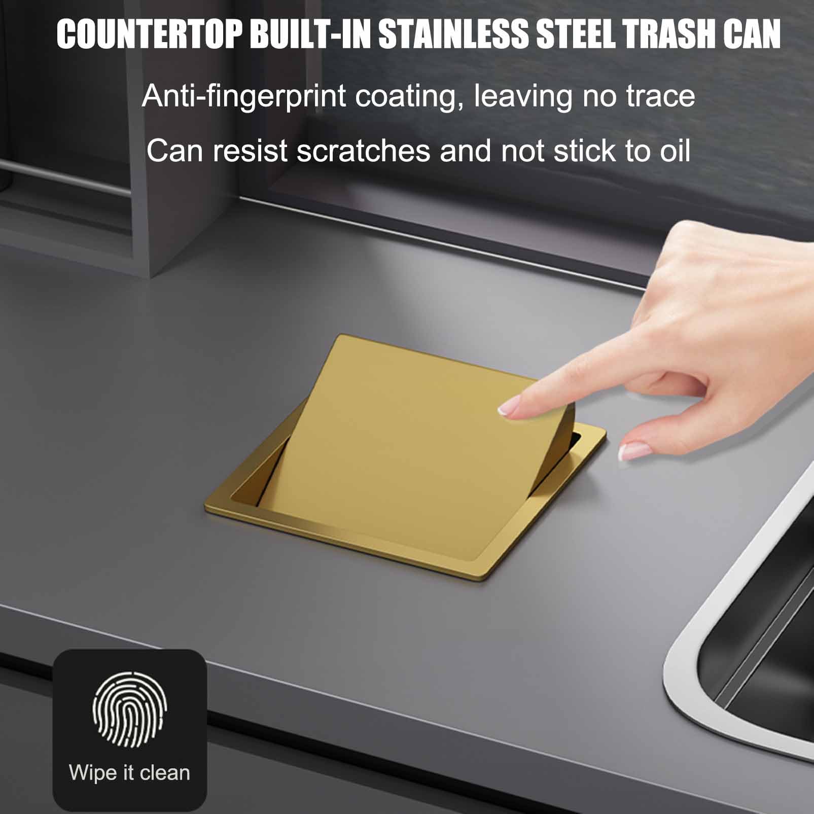 Cubo de basura para debajo del mostrador con canal integrado de acero inoxidable para armario de cocina, tapa oscilante, contenedor de residuos para baño, hotel y restaurante