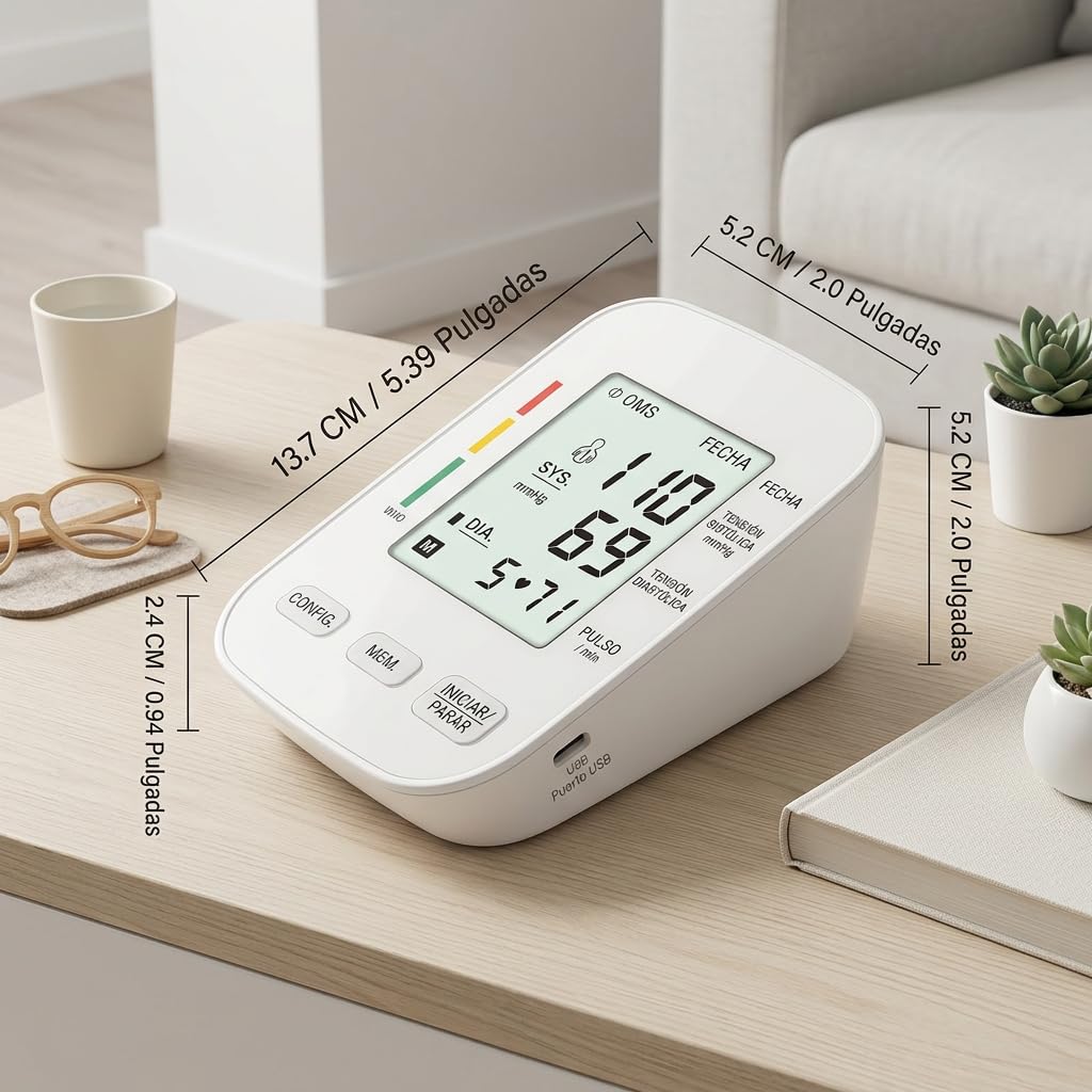Oryzon Blood Pressure Monitor V1 Pro – Tensiómetro de Brazo Digital con Pantalla LCD Detección Arritmias Manguito Ajustable USB y Pilas para Control Diario