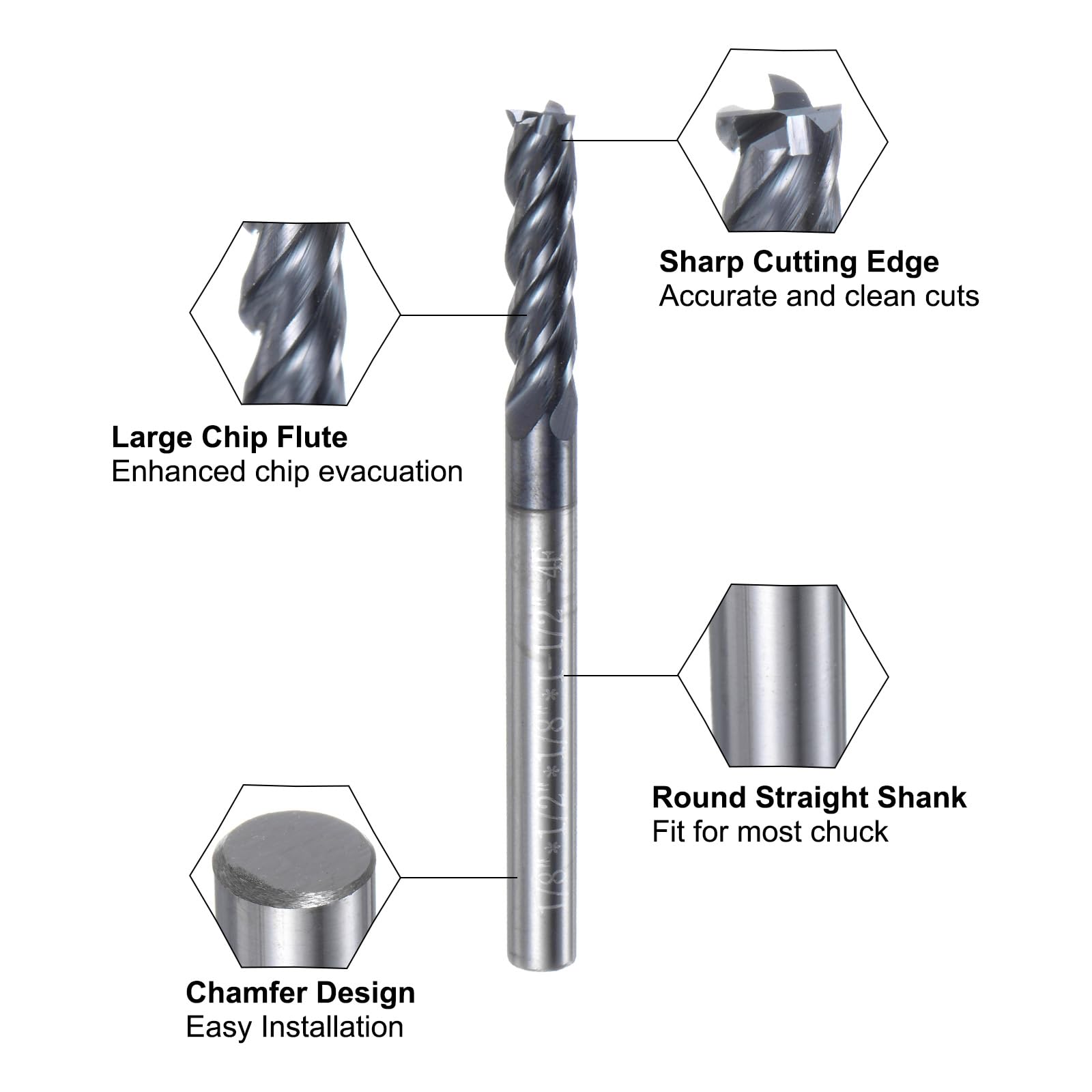QUARKZMAN 5pz Fresa 1/8" x 1/2" 4 Scanalature Eliche Eliche Eliche in Acciaio al Tungsteno Dritto per Fresatura CNC per Alluminio Taglio Acciaio Lavorazione Metalli