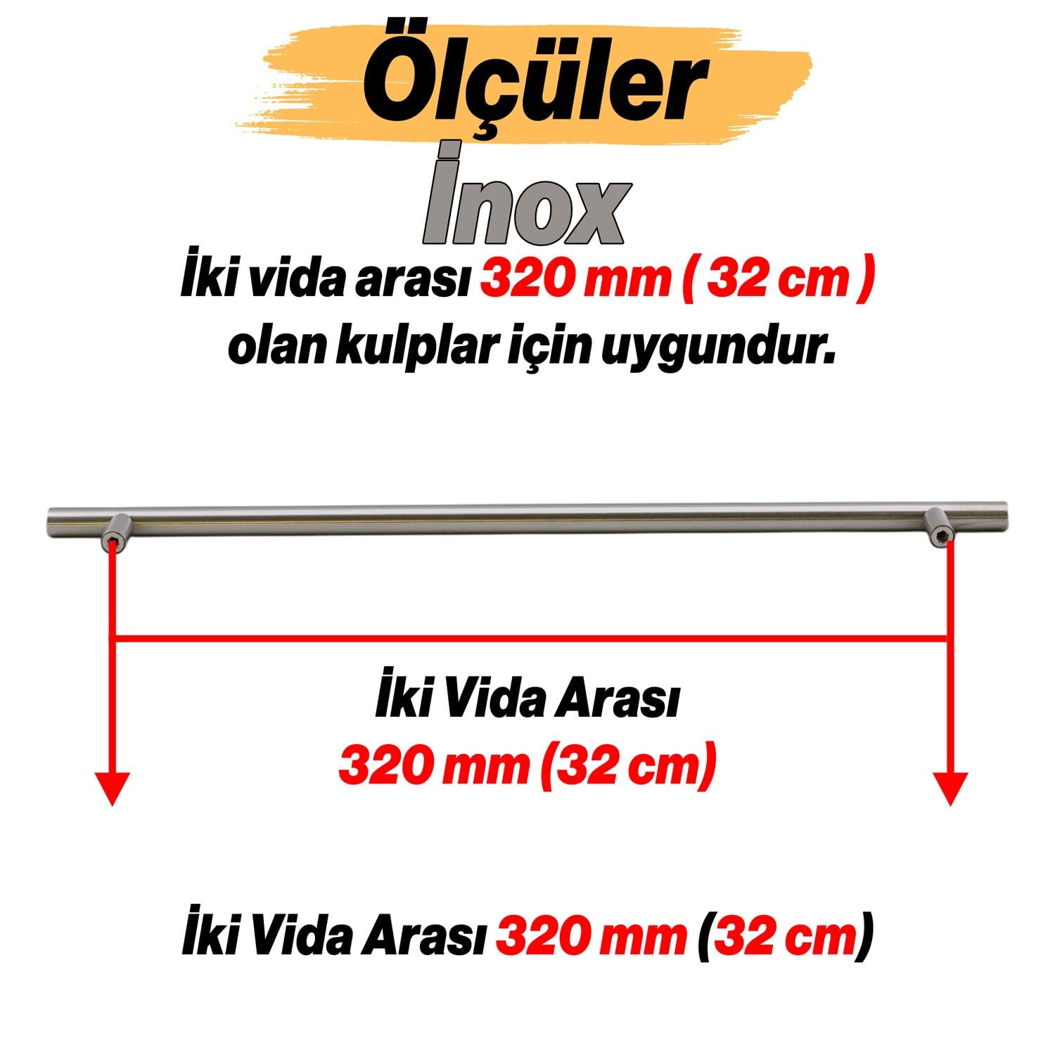 Rosemary 10 Adet İnox Metal Kulp (320 MM-32 CM) Mobilya Mutfak Çekmece Dolabı Kulpu Kulbu Kulpları