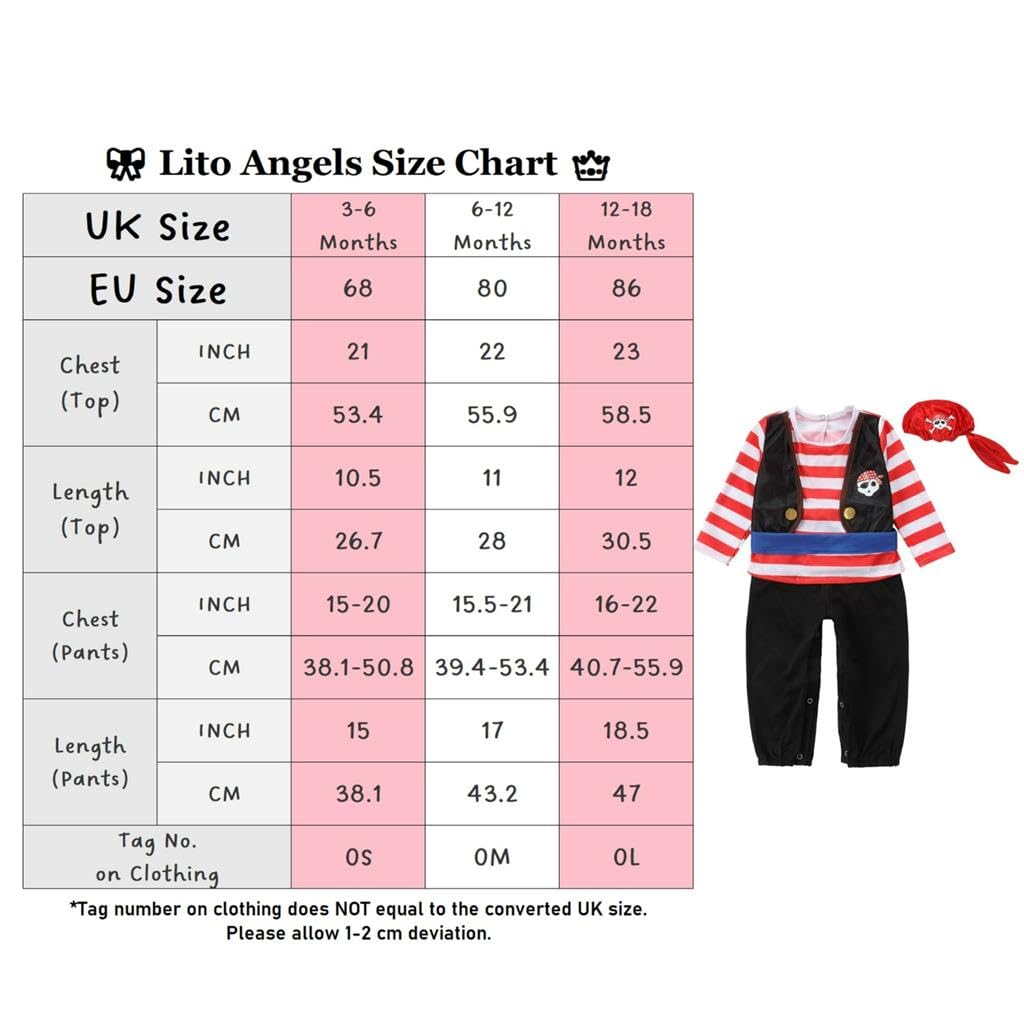 Lito Angels Deguisement Costume Capitaine Pirate avec Bandana pour Enfant Garcon Taille 3-18 mois