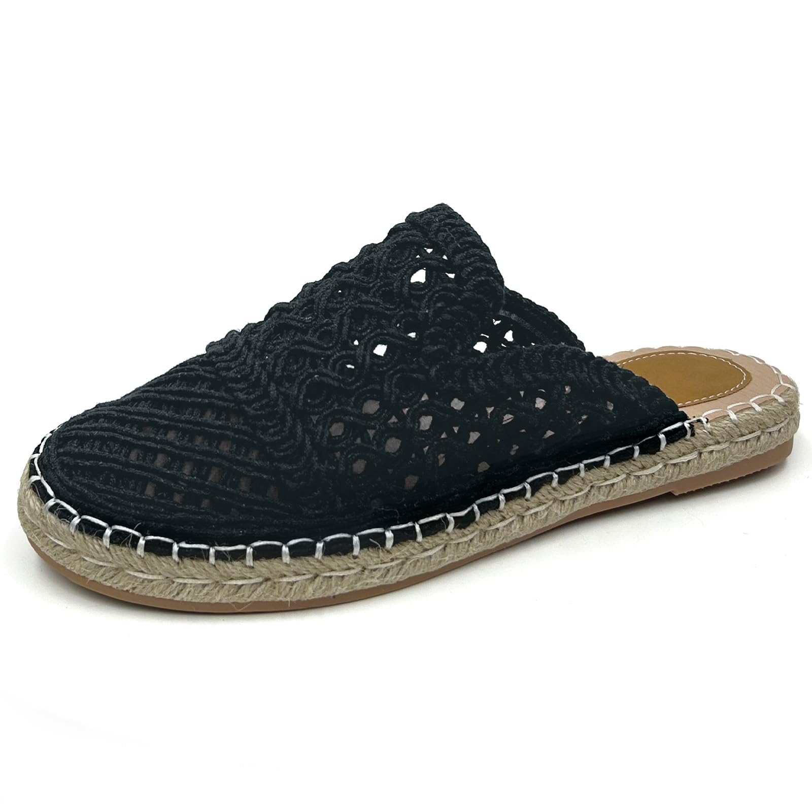 Putu Women's Espadrille Hollow Out Mules Closed Toe Slide Sandals Summer Vacation Flat Shoes