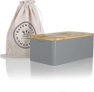 LARS NYSØM Chlebak z lnianym workiem na chleb zapewnia długotrwałą świeżość I pudełko na chleb z wysokiej jakości bambusową pokrywą można używać jako deska do krojenia I 34 x 19 x 13 cm (Dover Gray)