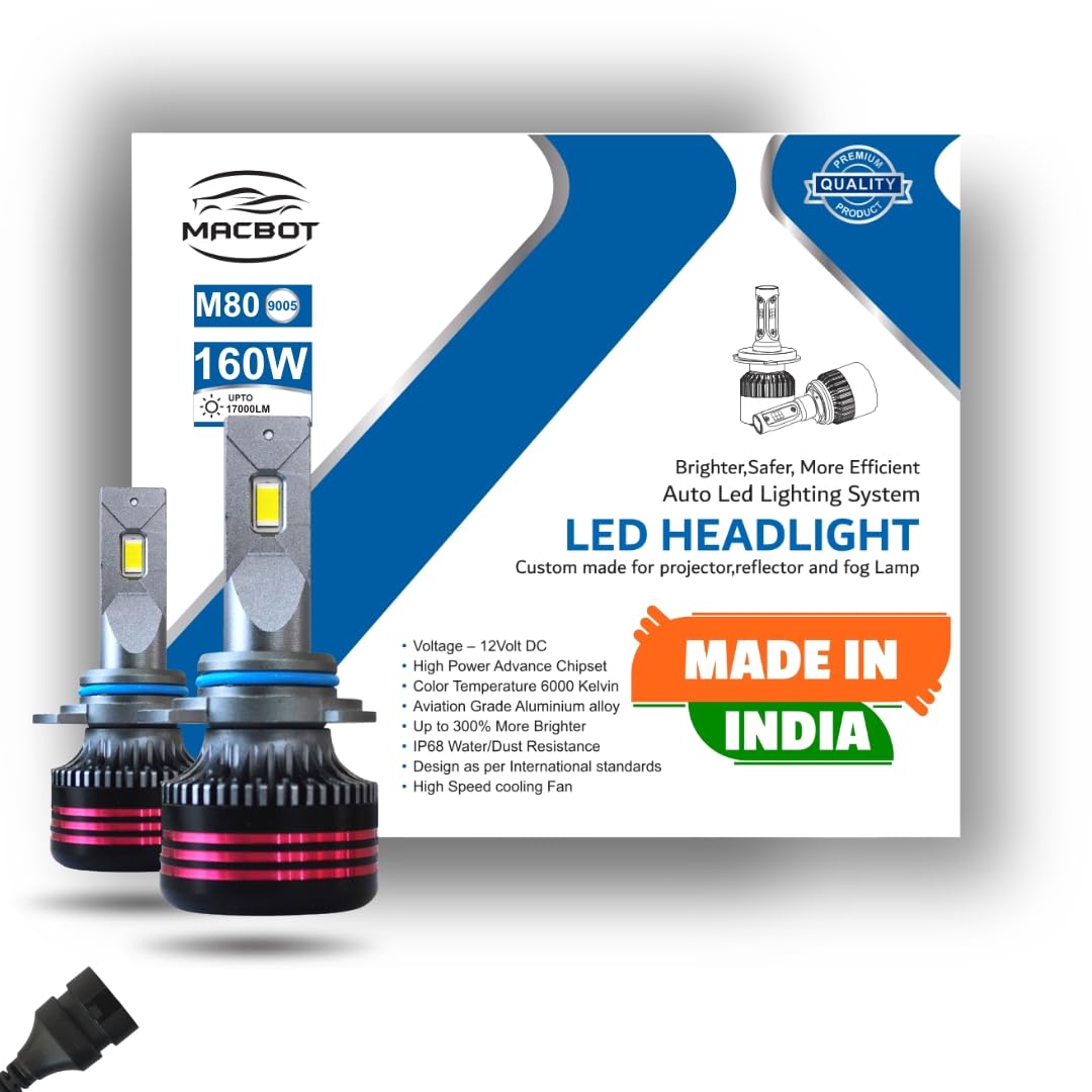 MACBOT 9005/HB3 Type LED Headlight Bulb 160 Watt M80-9005, with 2-Year Replacement Warranty - Made in India for Cars (80 Watt Each Bulb) Super Bright White Light, Easy Installation-image-17
