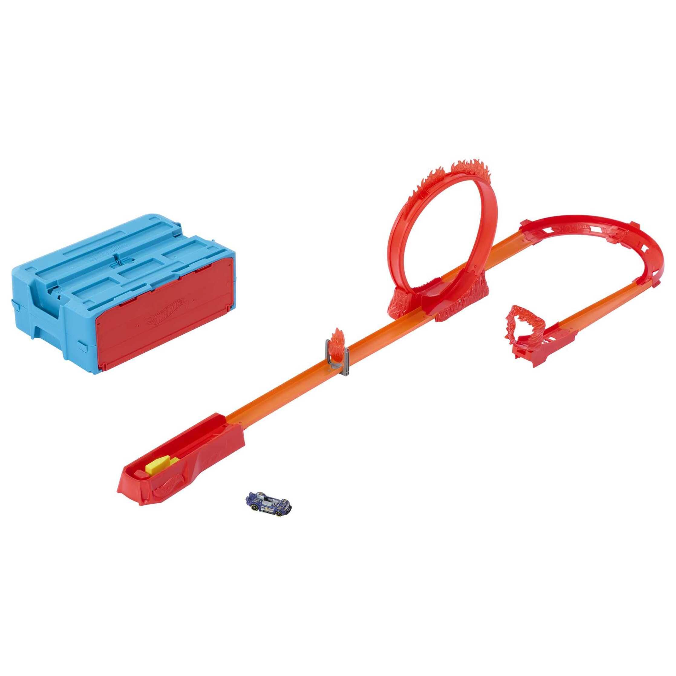 Hot Wheels Track Builder Acrobacias de Fuego Pista para Coches de Juguete, Incluye 1 vehículo, +6 años (Mattel HMC04)
