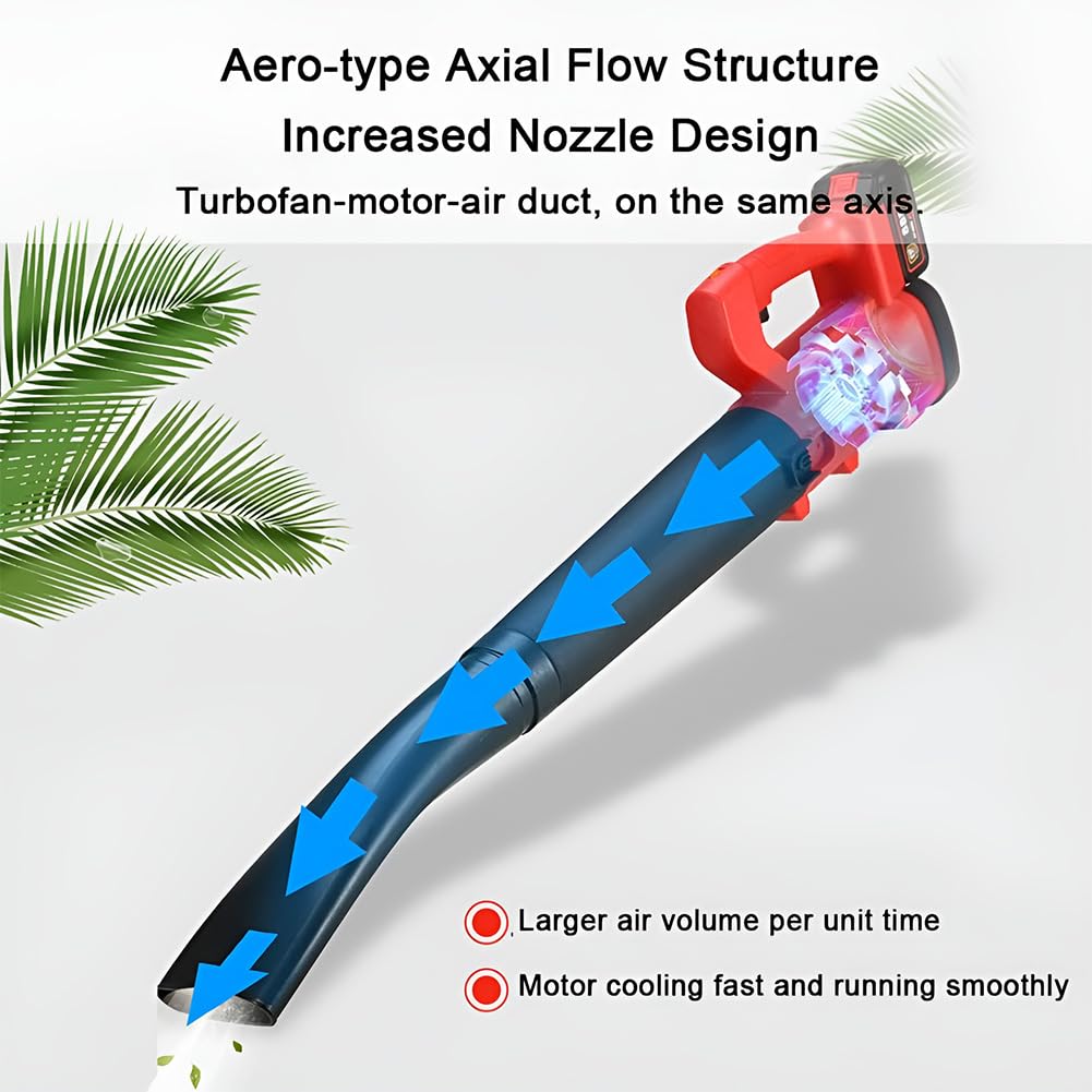 Soplador de hojas eléctrico inalámbrico, soplador de hojas portátil de mano con tubos de extensión, soplador de aire ligero y potente, soplador de jardín, dial de 6 velocidades, para el cuidado