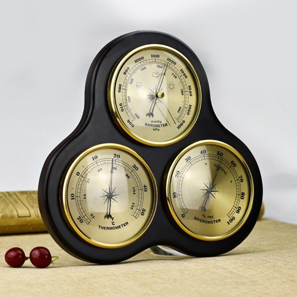 VINGAA Barometro, manometro barometrico per la casa, barometro termometro igrometro, barometro con Struttura in Legno per Interni, Stazione meteorologica analogica Meccanica 3 in 1