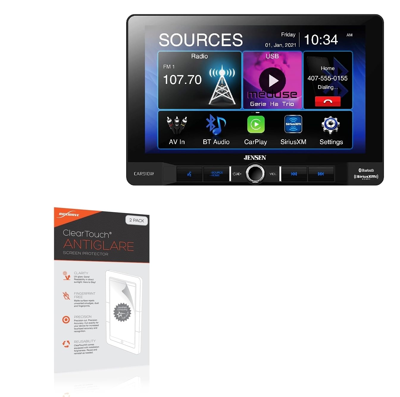 BoxWave Screen Protector Compatible with Jensen CAR910W - ClearTouch Anti-Glare (2-Pack), Anti-Fingerprint Matte Film Skin