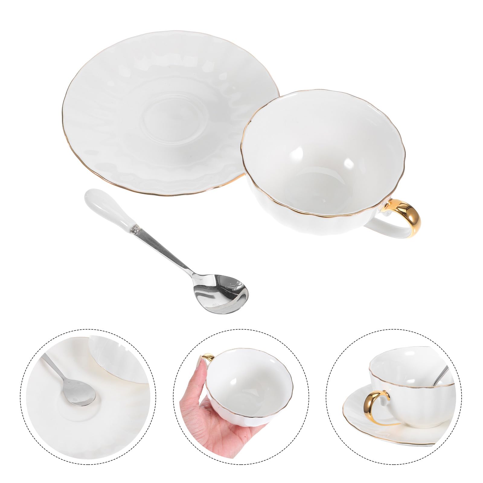Set Tazze Da Caffè in Porcellana Ossea Bianca Con Piattino Per Espresso Cappuccino Tè Casa Bar Ristorante