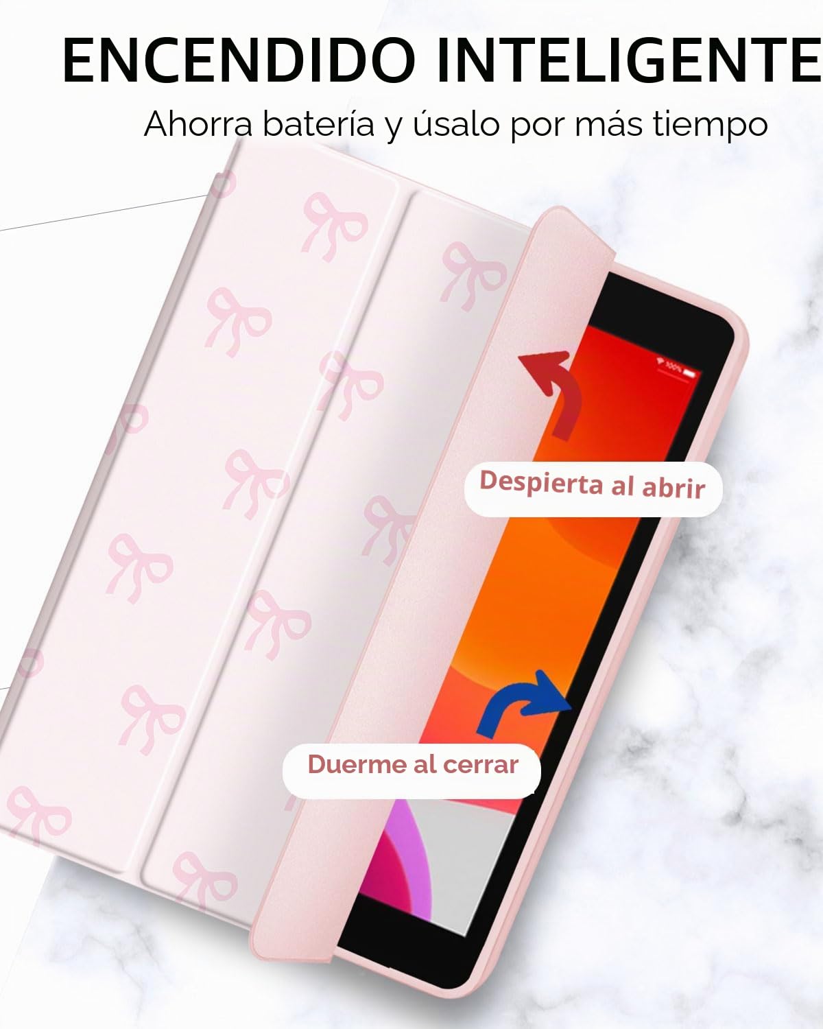 Funda para iPad 6./5. Generación 2018/2017, Funda para iPad 9,7 cm con soporte para lápiz, Bonito patrón de lazo de arco desplegable con soporte con protección contra arañazos, Funda protectora