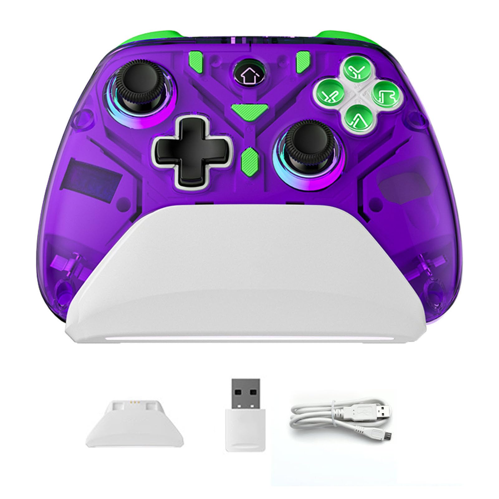 Controlador Inalámbrico de Juegos con Luz RGB con Vibración para, PC, IOS - Gamepad de Efecto Hall Dual Plug and Play para Jugadores y Entusiastas (PURPLE)