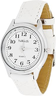 Qtqgoitem Arabic Number Faux Leather Strap Round Dial Watch White for Women (Model: e66 487 25e 6d3 e99)