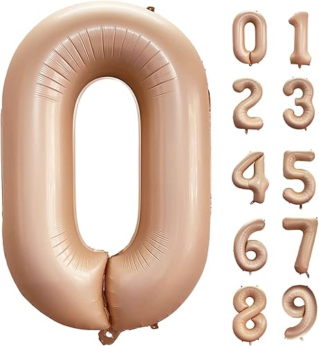 Globo de 40 pulgadas color caramelo número 0 de gran tamaño Jumbo Digit Foil Retro Apricot Beige globos de helio para fiesta de cumpleaños,
