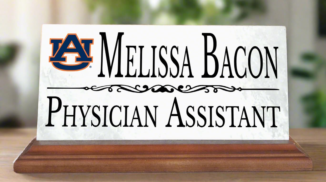Auburn University Nameplate – Personalized Marble Desk Name Plate with Hardwood Base – Custom Graduation Gift for Auburn Tigers Alumni, Students, or