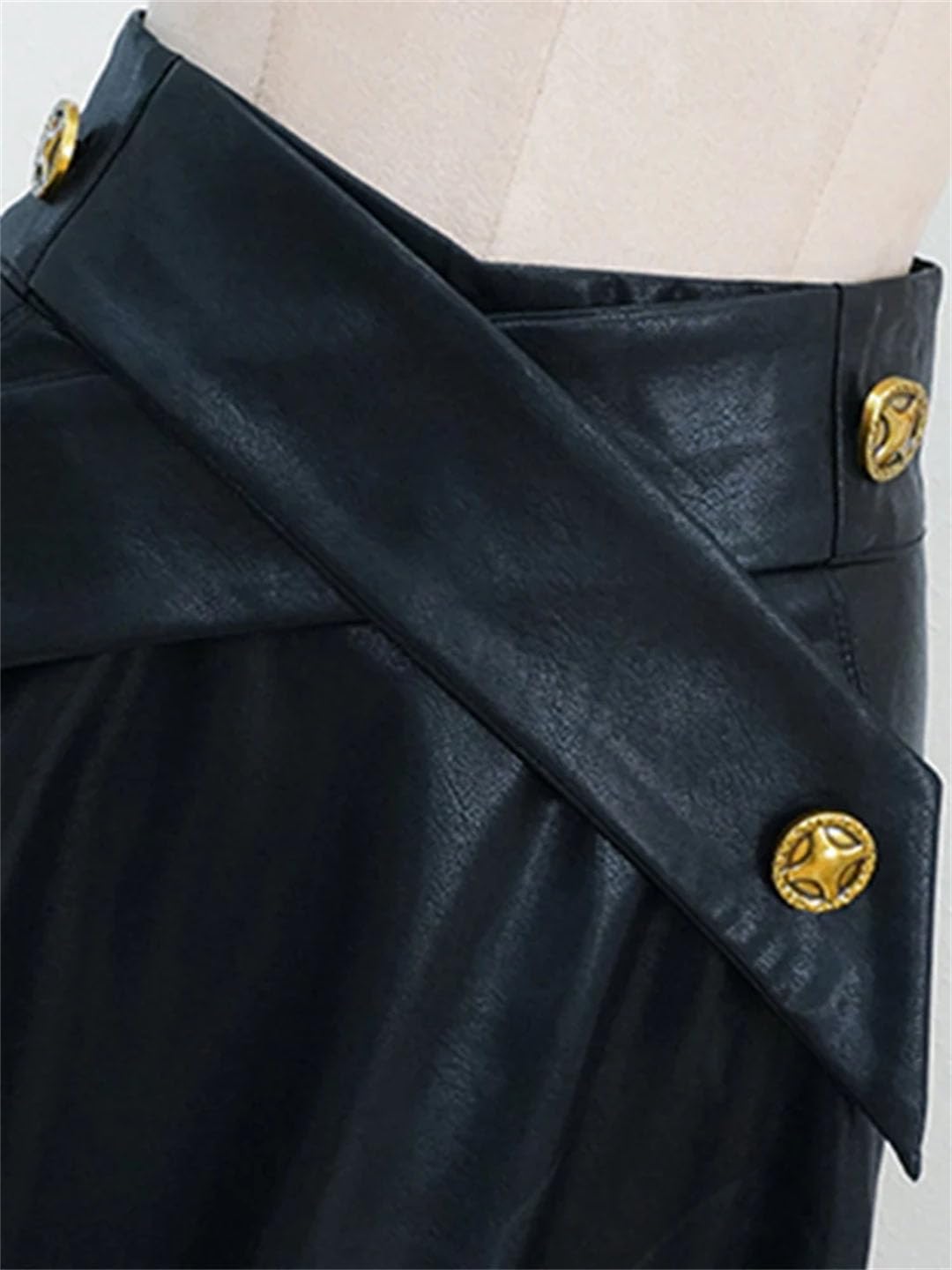 Alloaone Falda Midi De Cuero Sintético De Talle Alto para Mujer Faldas Largas De Línea A
