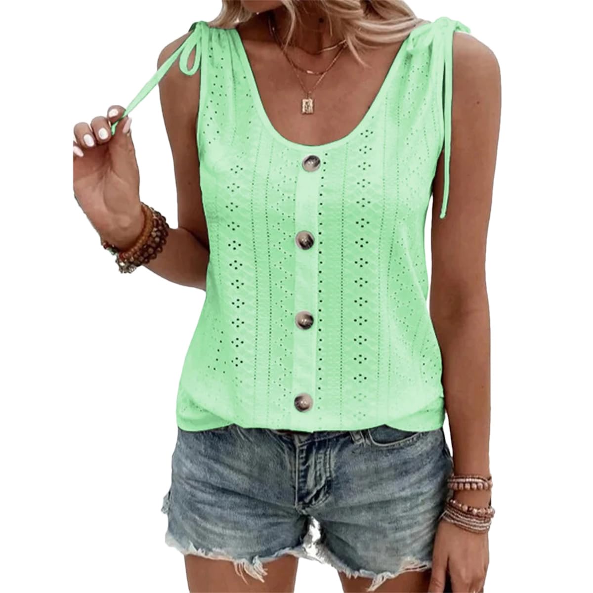 Womens Button Strappy Solid Casual Summer Loose Beach Sexy Vest Tank Tops EN8 XL