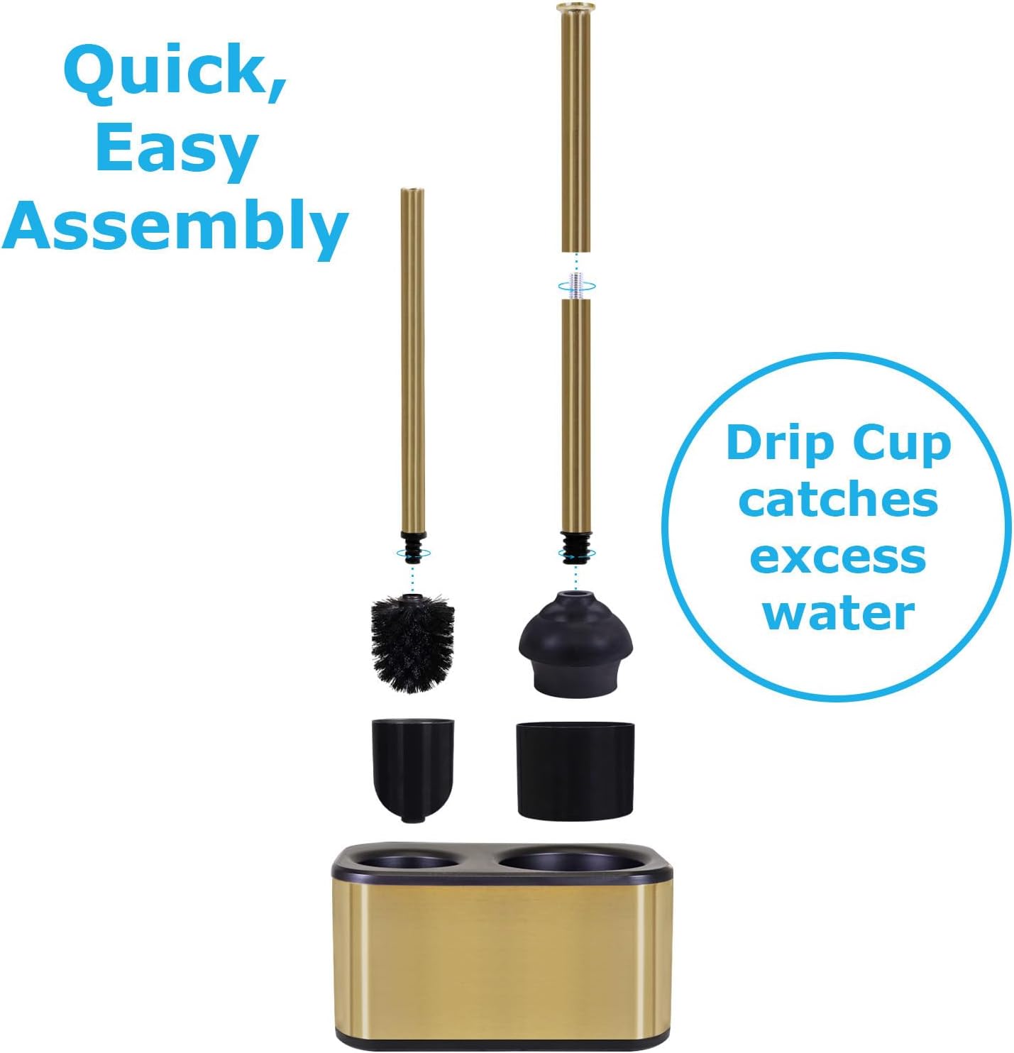Gold Metal Toilet Brush and Plunger Set with Holder