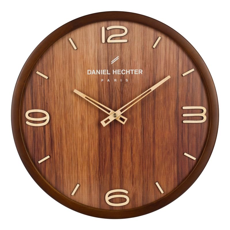 Daniel Hechter Paris Vienne Collection Wall Clock, Silent Sweep Non-Ticking,13 Inch(32.5 m) HD Glass Wood-Grain Dial, Brown Wooden Frame,3D Numbers, Decorative Clock for Home & Office - DHCL1005-image-23