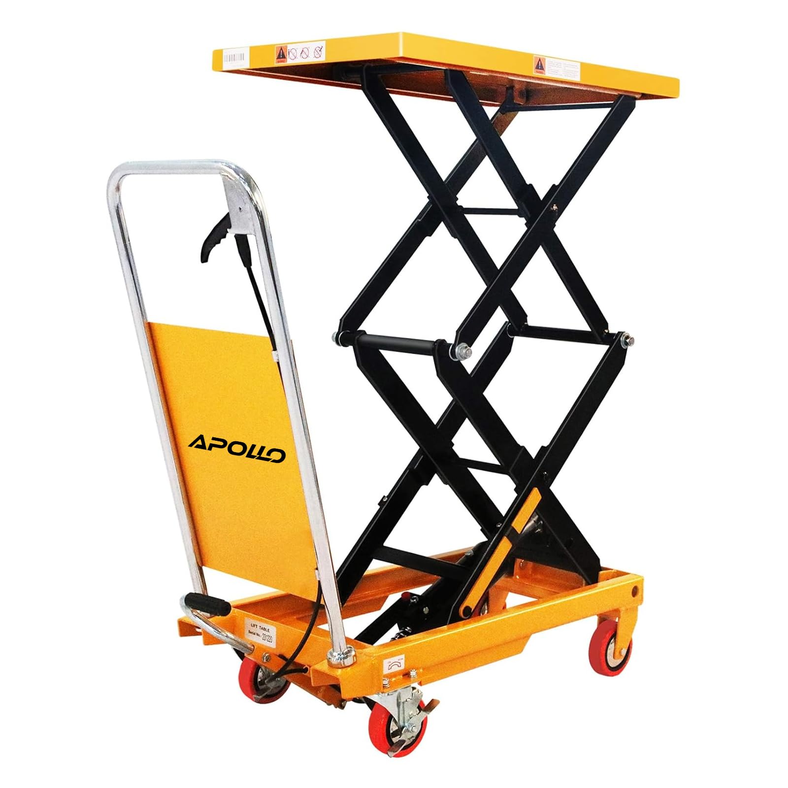 APOLLO Hydraulic Lift Table Elevating Cart Double Scissor Table Cart 43" Lifting Height 330lbs Capacity