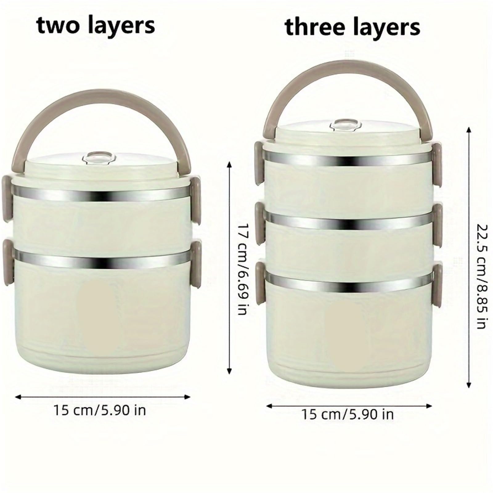 Fiambrera de acero inoxidable doble capa con asa for estudiantes y oficinistas, compartimentos for conservar alimentos(Three layers)