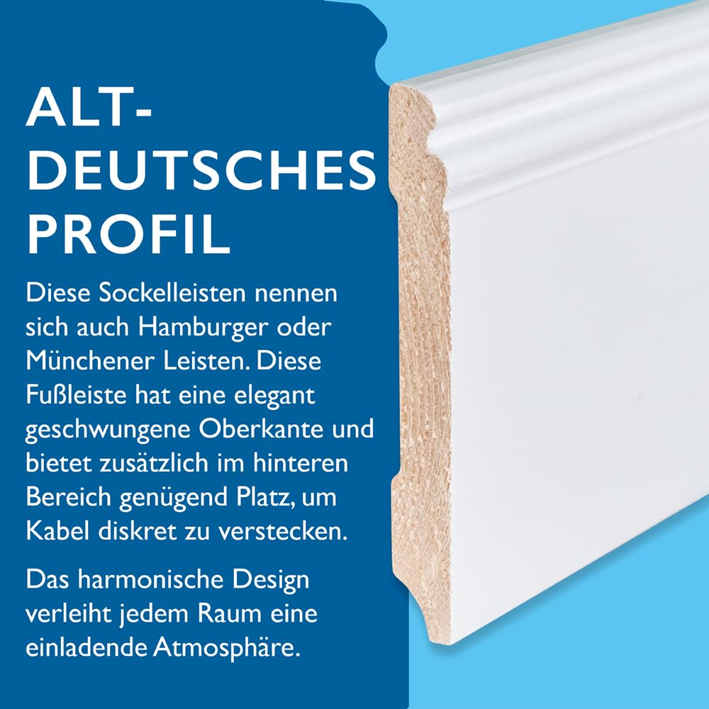 Sockelleiste Kiefer – 16x115x2400 mm, 10 Stück, weiß RAL 9016 lackiert