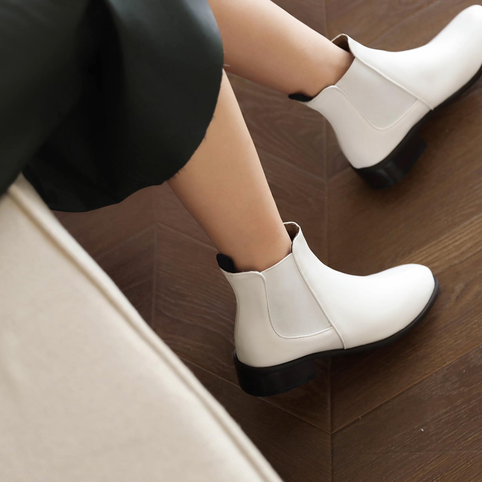 Botines Chelsea para mujer con tacón bajo grueso y puntera redonda para otoño/invierno