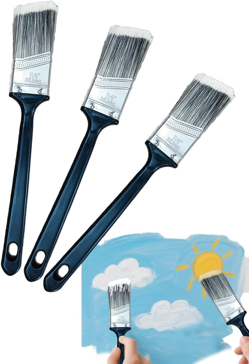 3Pcs Household Bristle Paintbrushes, 1.5-Inch Angled Paint Brush for Wall Brush for Cutting-in & Edges, Painting Tool,Household Supplies, Black