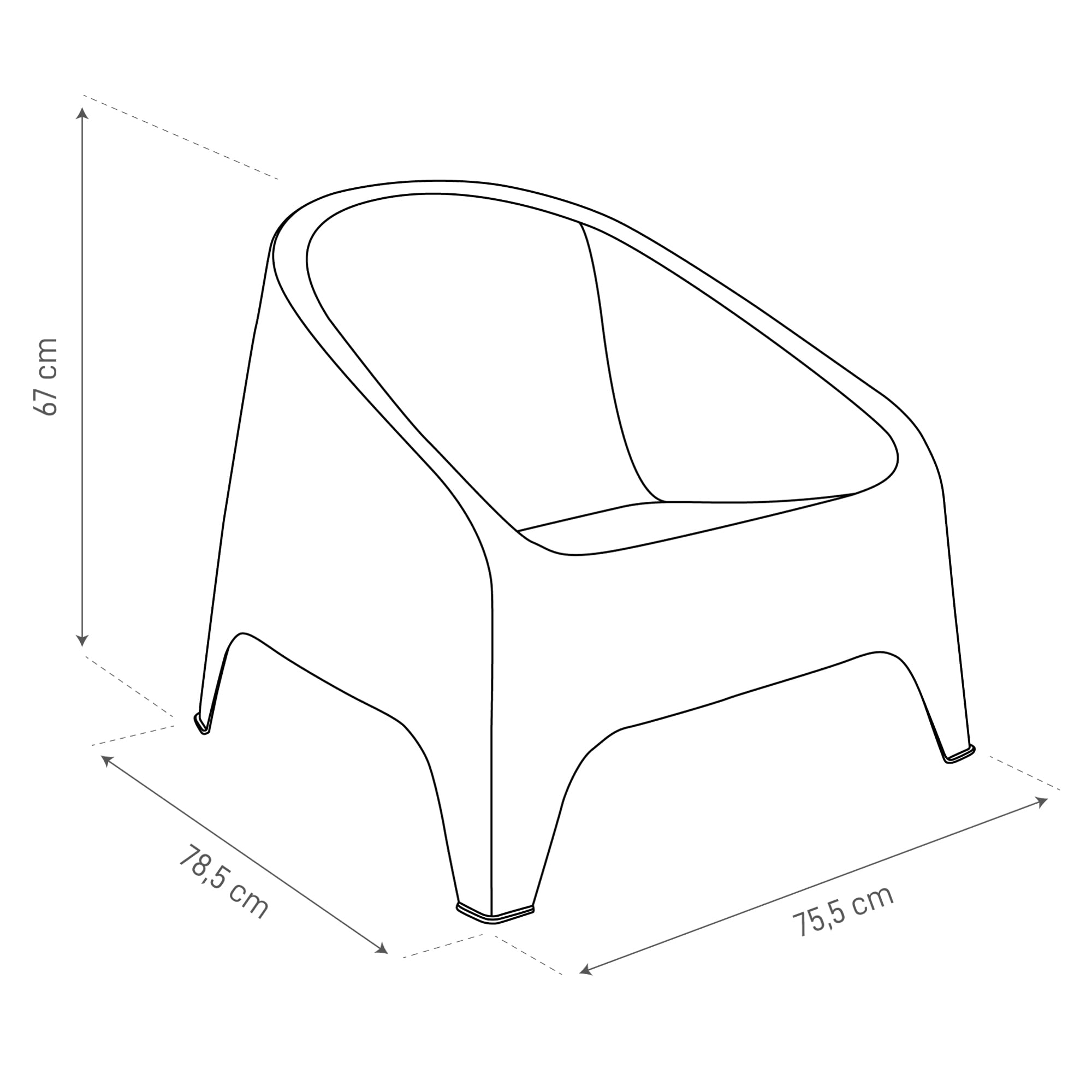Toomax Poltrona Matera antracite scuro 75,5x78,5x67 cm, poltrona moderna da giardino in plastica riciclata ergonomica