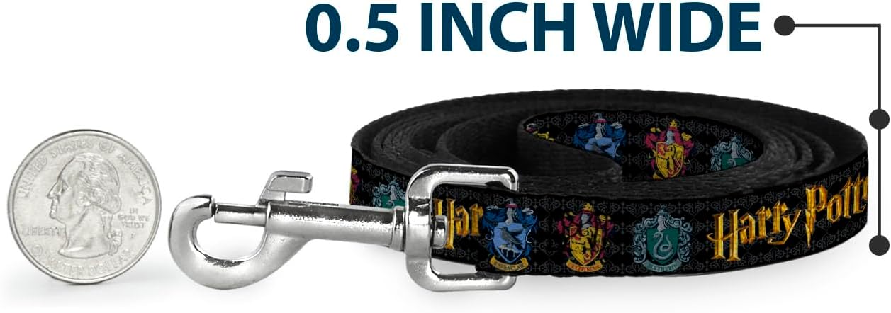 The Wizarding World of Harry Potter Pet Leash, Dog Leash, Harry Potter Hufflepuff Ravenclaw Gryffindor Slytherin Black, 6 Feet Long 1.0 Inch Wide