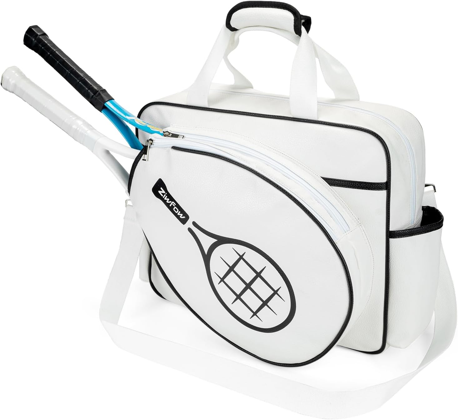 Tennis Bags Leather Tennis Racket Bag Women Tennis Tote Bag PU Sport Handbag Waterproof Lightweight Badminton Racket Shoulder Bag For 2 Rackets With Removable Shoulder Straps Outdoor