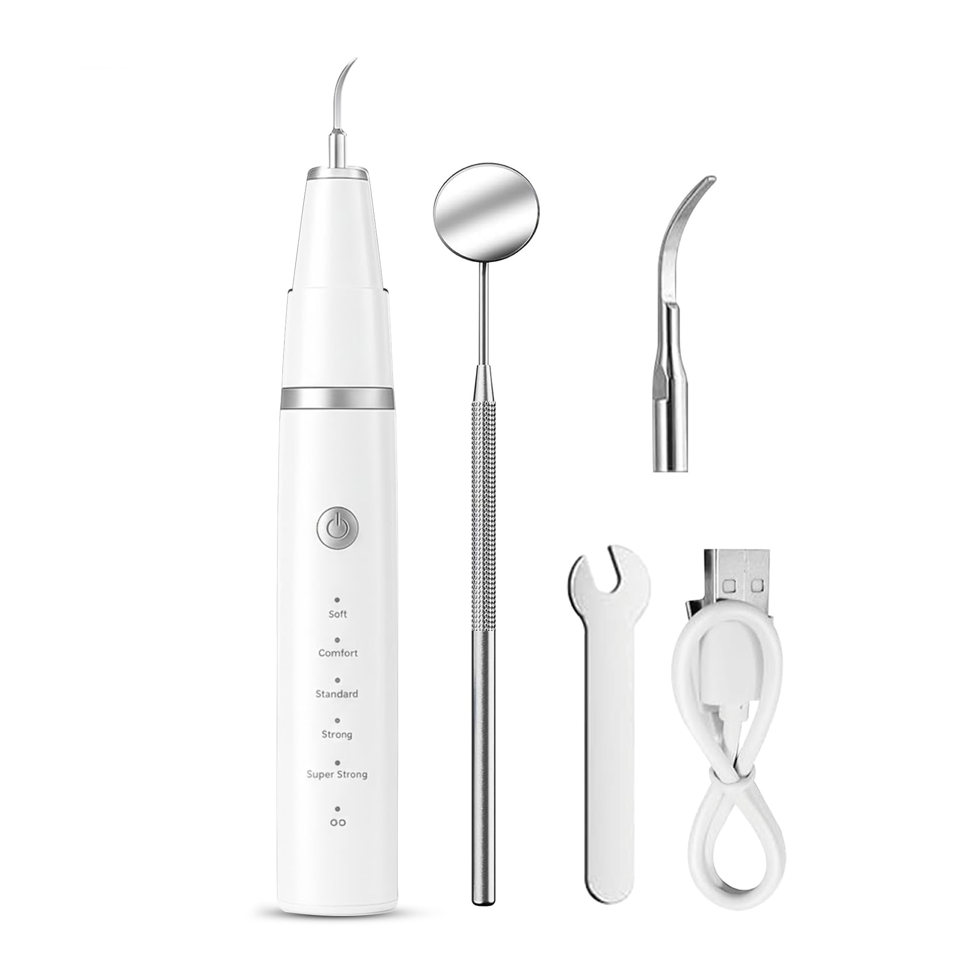 HOKIN Detartreur Dentaire Kit Dents en acier Inoxydable kit de Nettoyage Calcul Calculateur de Plaque Hygiène Scanner Crochet Choisir détartreur avec Lampe Miroir Dentaire (Classique-Blanc)