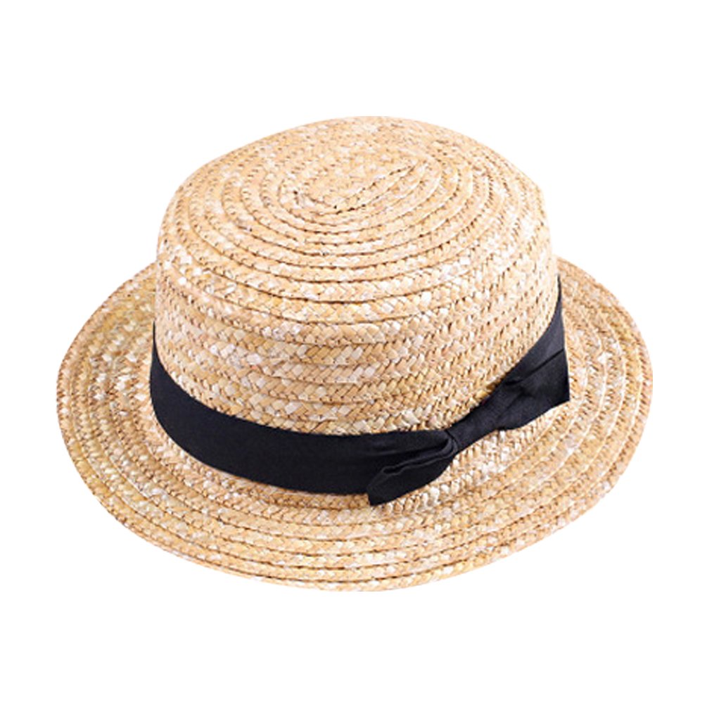 youjia Unisexo Niños Sombreros de Paja de Sol, Ala Ancha Playa Sombrero con el Arco (Beige)