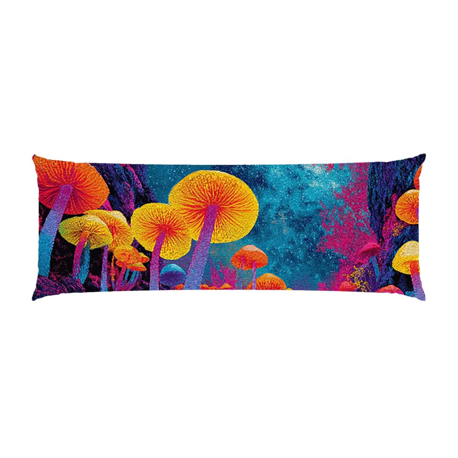 Psychodeliczna poszewka na poduszkę na ciało grzyby, poszewka na poduszkę na długi wałek 60 x 180 cm, z zamkiem błyskawicznym Aksamitna poszewka na poduszkę Idealne poduszki ciążowe i karmiące y-625