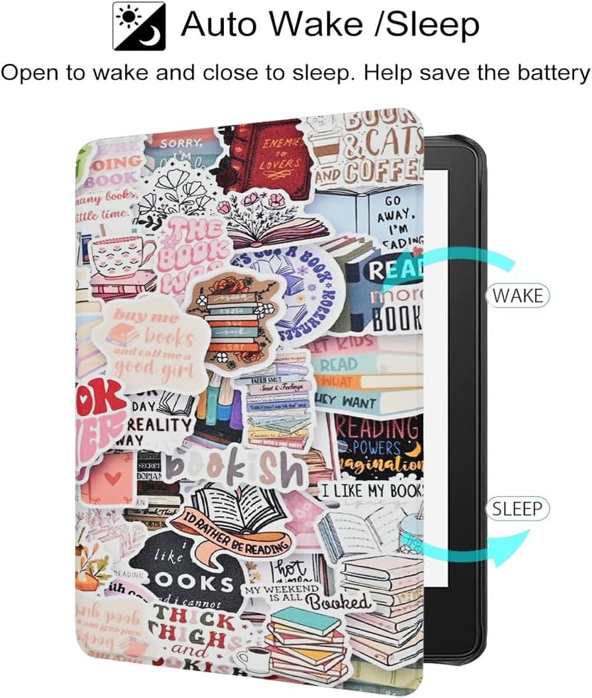 Case for 6.8" Kindle Paperwhite (11th Generation-2021) and Kindle Paperwhite Signature Edition, Bookish Book Lovers Premium PU Leather Cover with Auto Sleep Wake, Hand Strap