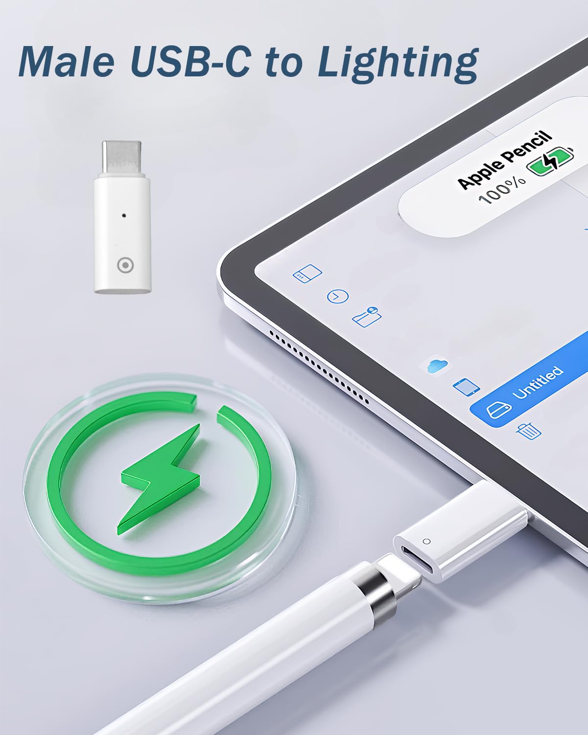 Zestaw 2 adapterów ładujących do Apple Pencil 1. generacji – wtyczka USB-C i gniazdo na złącze 8-pinowe – tylko do ładowania – kompatybilny z iPad 10. generacji – bez Bluetooth/danych