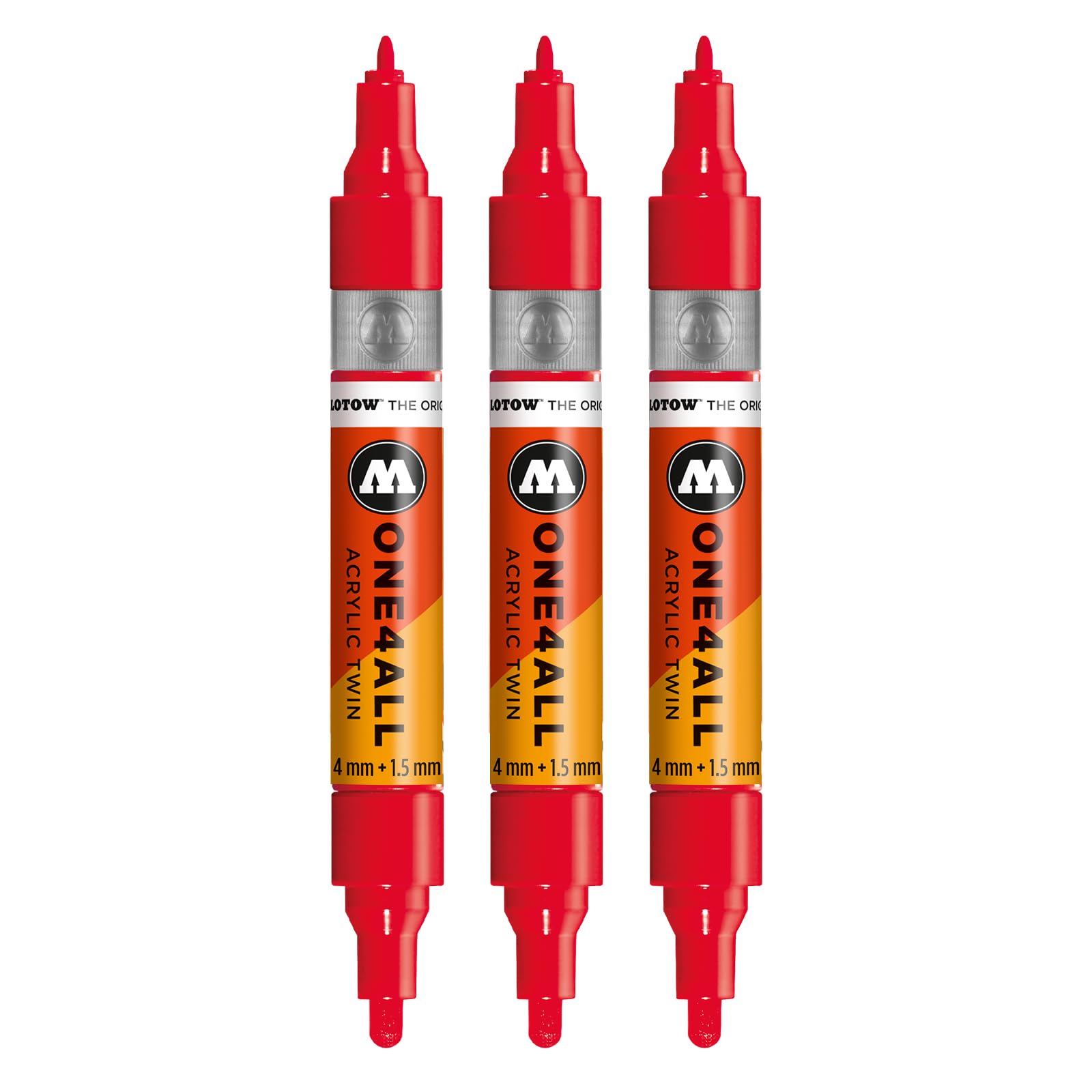 Molotow One4All Acrylic Twin Marker (1.5 and 4.0 mm Line Width, High Coverage and Permanent, Quick Drying, Refillable, for Almost All Surfaces) Pack of 3 Colour 243 MAD C Cherry Red โ image 1