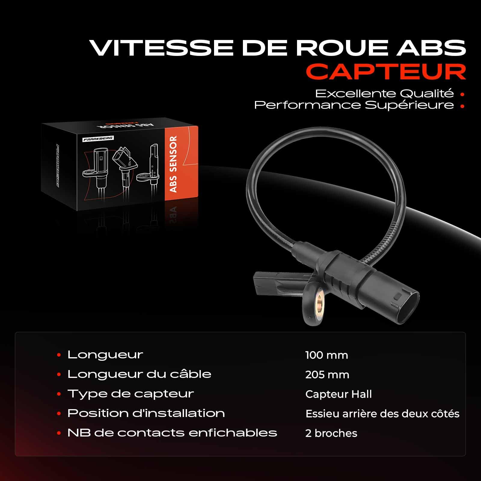 Frankberg Capteur ABS 2-Pôles Compatible avec Classe M W164 ML 280 CDi 4m.atic ML 300 CDi 4m.atic ML 320 CDi 4m.atic ML 350 CDi 4m.atic ML 350 4m.atic ML 420 CDi 4m.atic Remplacer# 1645401517