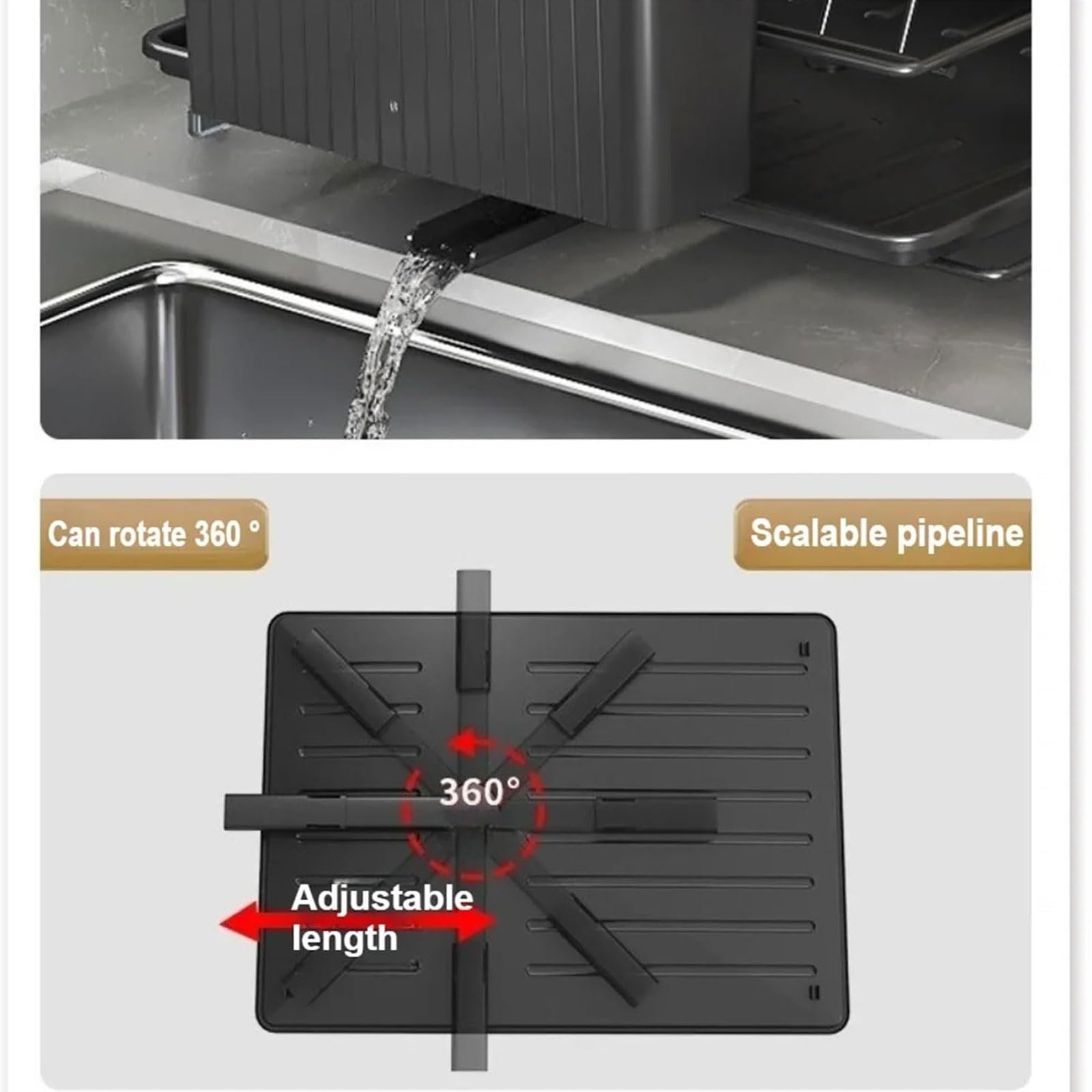 Escurreplatos Extensible 41-76cm,Escurridor Platos | Grande,en Acero al Carbono,Con Bandeja Recogegotas,Portacubiertos,Portavasos,Boquilla Extensible y Giratoria 360° Organizador Cocina Fregadero