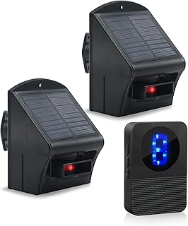 Solar Driveway Alarm System, Long Range PIR Motion Sensor Waterproof Wireless Security Alert System for Home/Office, No Need Replace Battery (2 PIR Sensor + 1 Receiver)