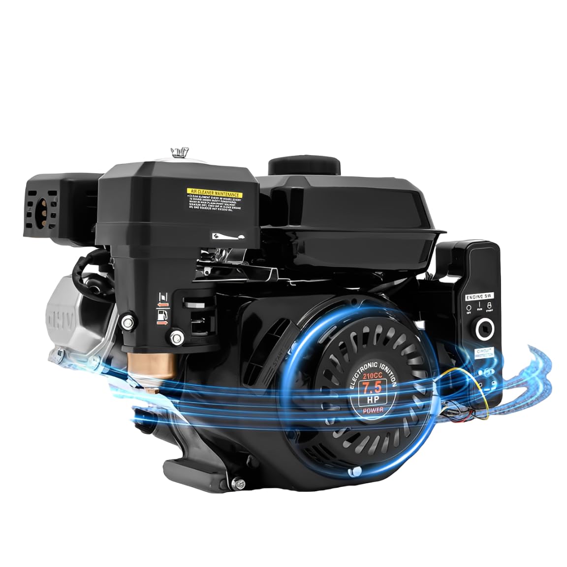 Motore a benzina 7,5 CV 4 tempi, 210cc, motore fisso, motore per kart, motore di trasmissione con albero da 20 mm Ø, 3 kW, 3600 giri/min, raffreddamento ad aria, avviamento manuale o elettrico, per