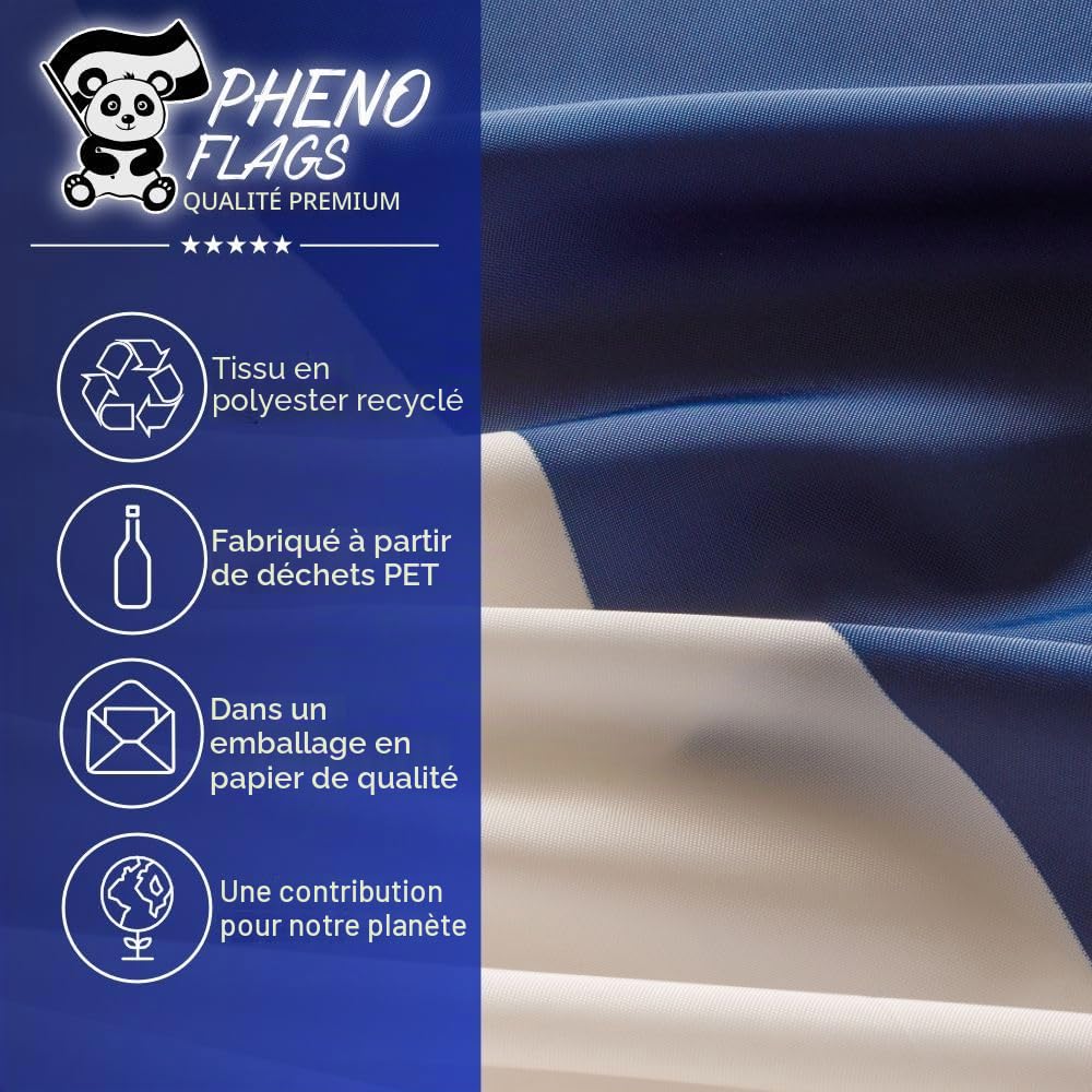 PHENO FLAGS Drapeau France 90x150cm – français - qualité premium - extrêmement résistant aux intempéries, avec œillets en laiton, 100% polyester, coutures doubles robustes & couleurs éclatantes