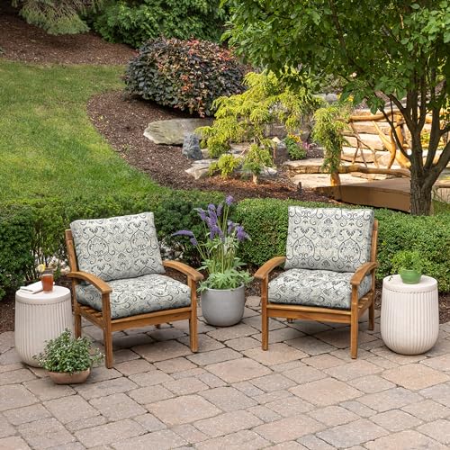 Image of ARDEN Outdoor Plush Modern Tufted Blowfill Deep Seat Set, 24 in x 24 in, Weather-Proof, Rain-Proof, Fade Resistant Patio Cushion, Ultra Cozy 24 x 24, Neutral Aurora Damask
