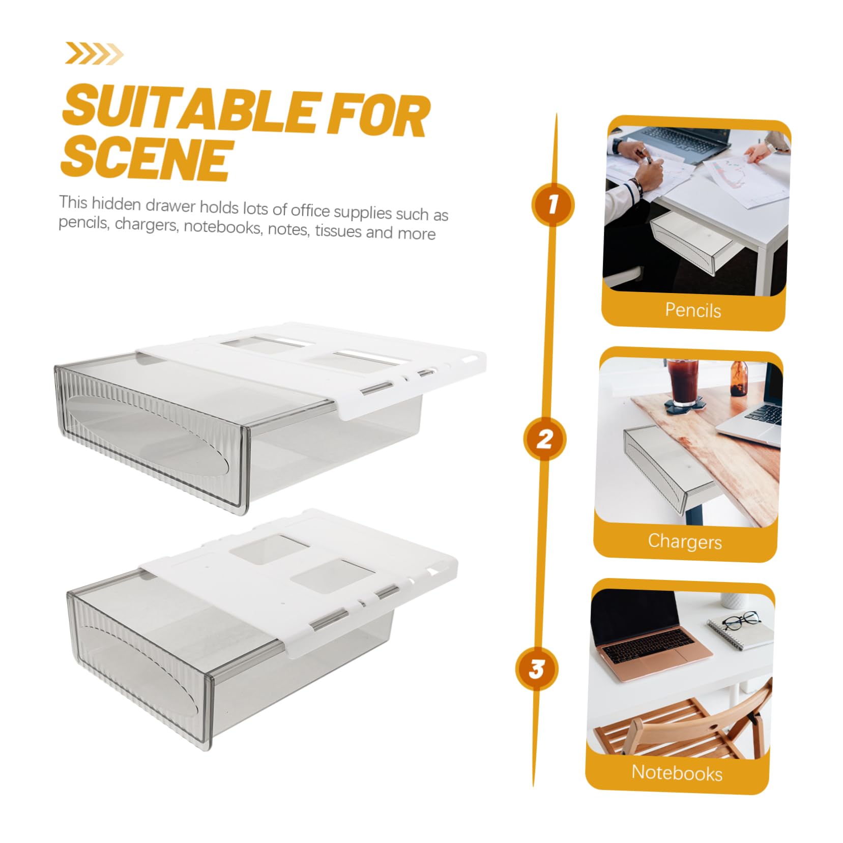 Organizer da Scrivania Cassetto Nascosto, 2 Pezzi, Bianco | Plastica Resistente, Grande Capienza, per Ufficio e Cassettiera, Montaggio senza Fori