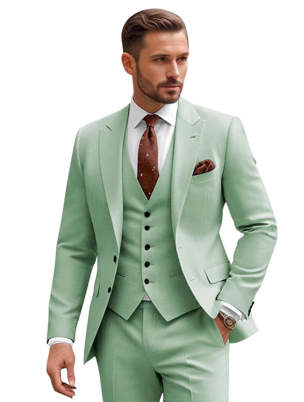 CKGJLJ Men Slim Fit 3 Piece Suit Wedding Groom 2 Button Blazer Peak Lapel Solid Suit Single Breasted Vest & Pants Sets