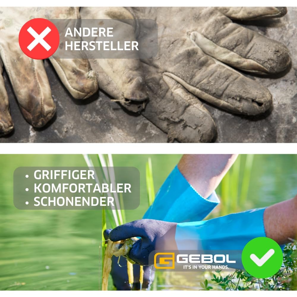 Gebol Grip Tech Plus | 1 para, rozmiar L (rozm. 9), długie rękawice gumowe z nitrylu, PCW i nylonowej dzianiny wewnętrznej, chroniące przed chemikaliami, kwasami, olejem i tłuszczem, wodoodporne,
