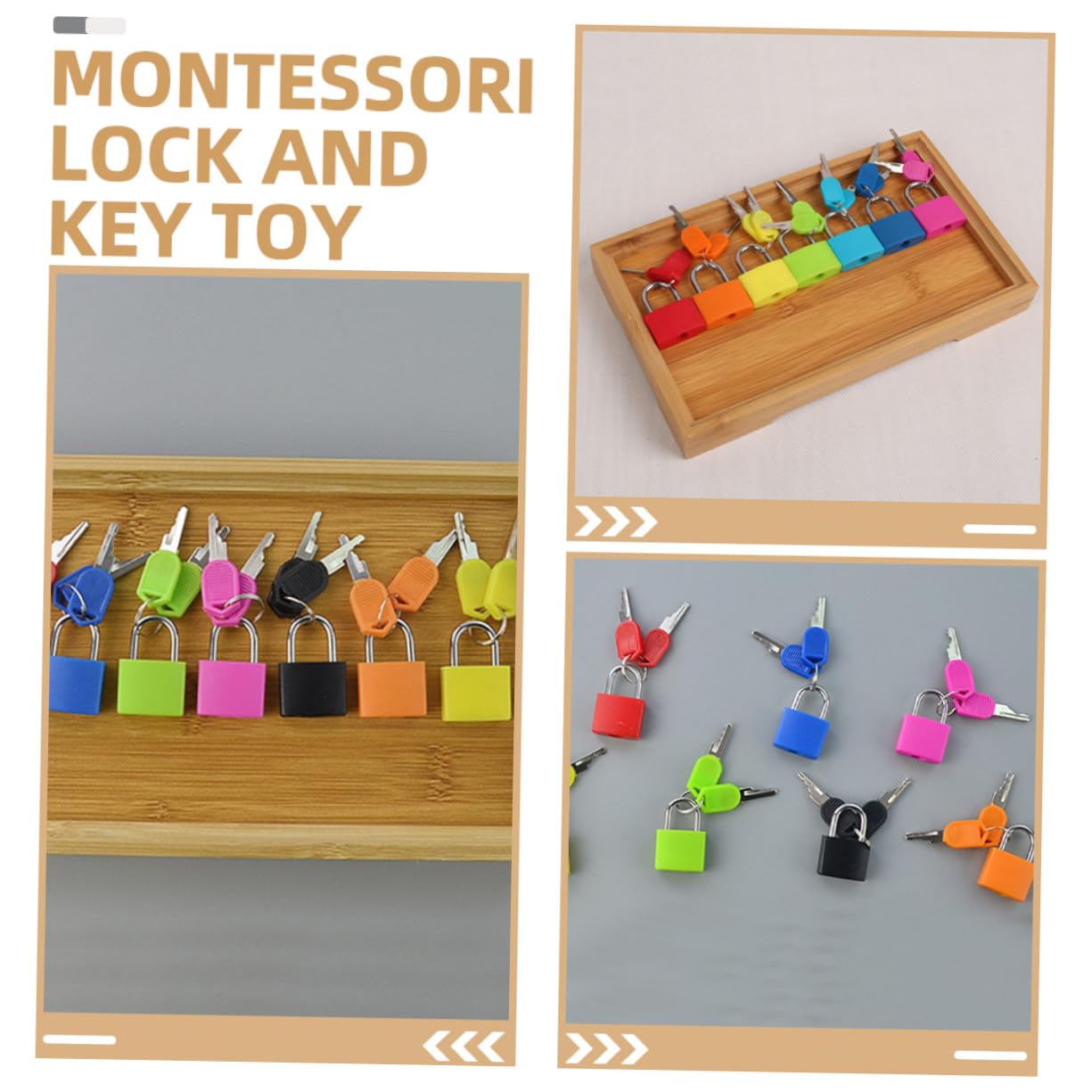 Hohopeti Gioco Educativo Montessori per Ragazzo Ragazza con Serratura e Chiave in Metallo e Plastica, Superficie Liscia e Vassoio in bambù, per Imparare Riconoscimento dei Colori
