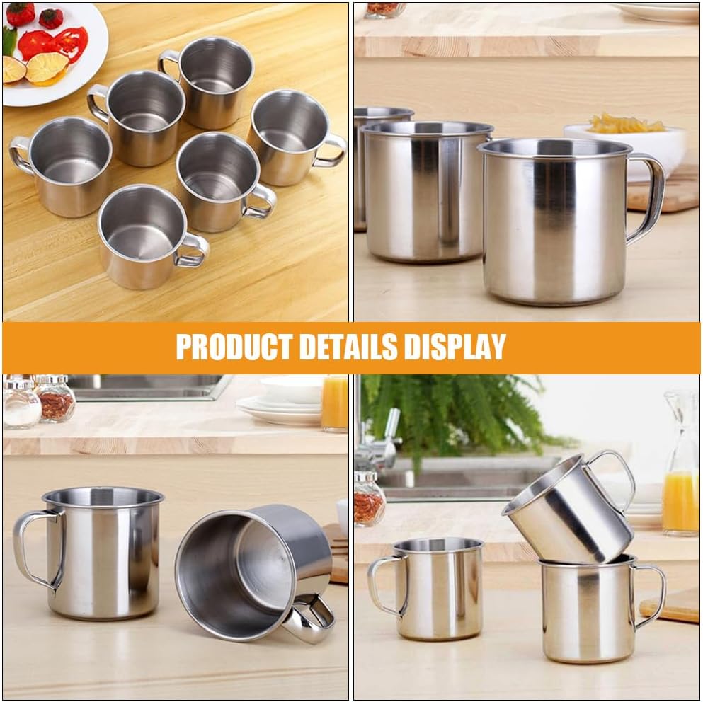 Ciieeo Multipurpose Small Stainless Steel Water Mugs with Handle 2.36 Inch Lightweight Metal Cups for Kids 6-8 Kindergarten Camping Picnic - Image 5