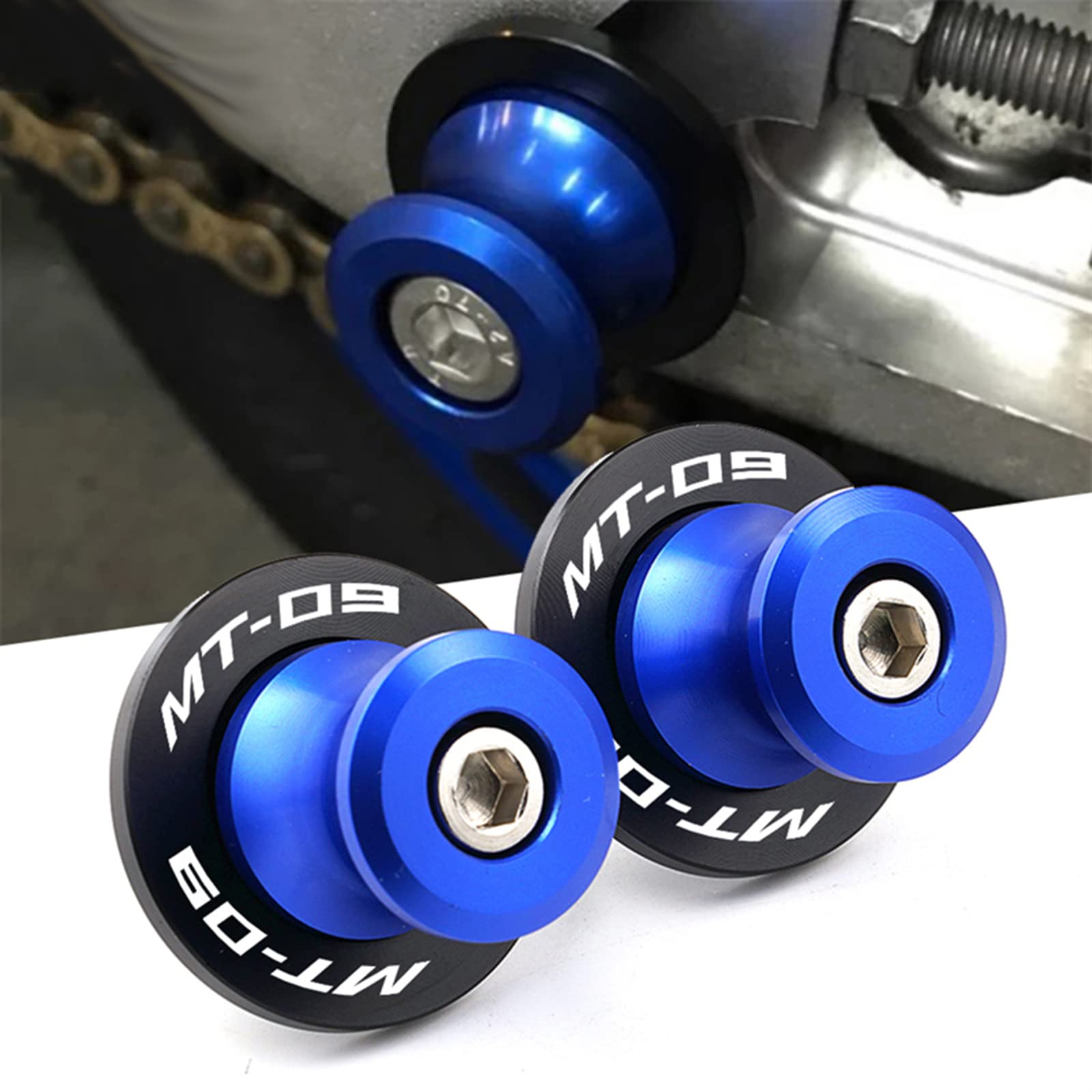 Mowok M6 trinquetes moto accesorios para MT 09 MT09 TRACER FZ09 2014-2022 2023 2024 2025 MT-09 SP 6 mm trinquetes basculante trasero para caballete elevamoto (azul)
