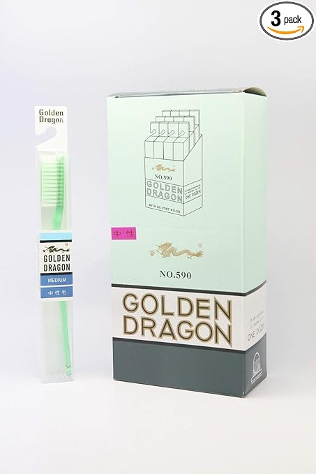 Golden Dragon Medium Toothbrush (Assorted Color), Pack of 3