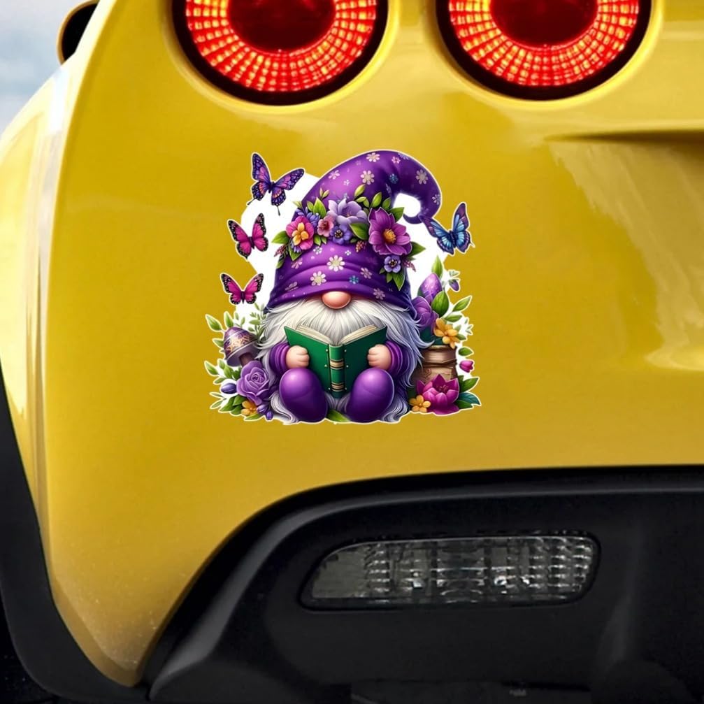 2pcs Bright Purple Gnome with Butterfly Car Sticker, 5.12''x5.12'' Fun Waterproof Sticker for Cars, Trucks, Motorcycles, Walls, Windows, Weatherproof PVC Material | CZ122 - Image 8